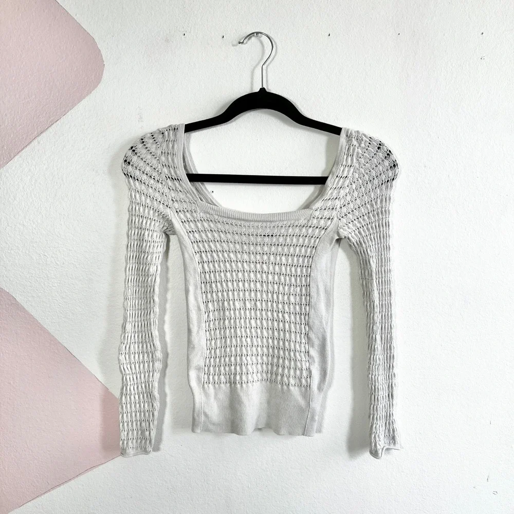 Free People Crochet Long‎ Sleeve Top Boho Bohemian Festival Off White Small